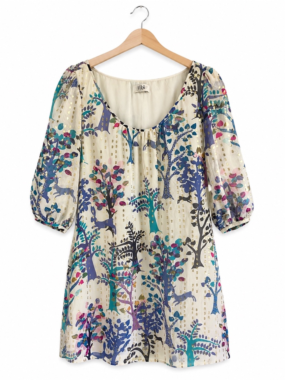 Tibi New York Silk Mini Dress Woodland Print Flowy Cottagecore Size 2